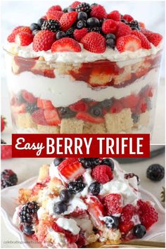 an easy berry trifle recipe in a glass dish