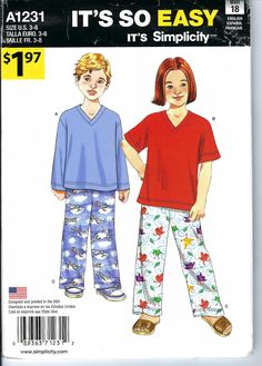 an adult and child's pajama set in two lengths, with the pattern easy