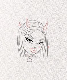 a drawing of a woman with horns on her head