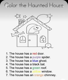 a house with the words color the haunted house on it