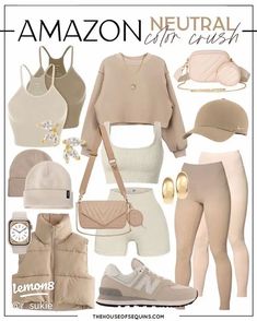 my wishlist Neutral Color Gym Outfit, Sporty Athleisure Outfits, Athleisure Street Style Summer, Mom Athleisure Style Fall, Beige Athleisure Outfit, Shein Workout Outfits, Amazon Shop The Look, Classy Neutral Outfits, Amazon Spring Fashion 2024