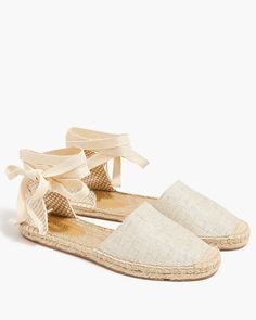 D'orsay Lace-Up Espadrilles Canvas Sandals, Lace Up Espadrilles, Slip On Espadrilles, Closed Toe Sandals, Tie Neck Tops, Wedge Pumps, Espadrille Sandals, Flat Espadrilles, Cream And Gold