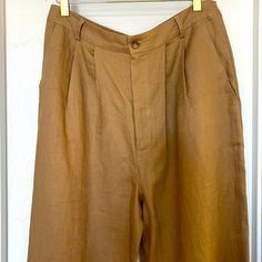 Nwt Linen Pant. 100% Linen. Made In China Brown Linen Tapered Leg Bottoms, High Waist Linen Bottoms For Fall, Brown High Waist Linen Bottoms, High Waist Brown Linen Bottoms, High Waist Linen Pants For Fall, High-waist Linen Pants For Fall, Khaki Linen Pants, Linen Pant, Striped Wide Leg Pants