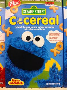 sesame street cereals are on display for sale