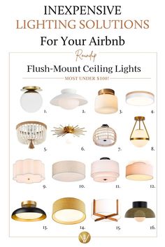 flush mount ceiling lights are shown in different colors and sizes, with the words expensive lighting solution