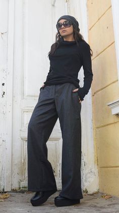 Elegant Wide Leg Woman Pants/grey Wool Pants/loose Evening | Etsy Wide Leg Grey Pants, Sew Shirt, Men Inspiration, Casual Work Pants, Dresses Diy, Maxi Pants, Fashion Skirts, Everyday Pants, Working Women