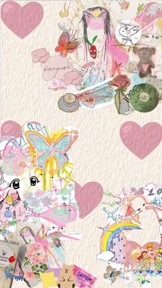 the collage is made up of many different pictures and words, including heart shapes