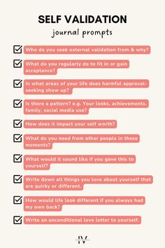 Use these 10 powerful self validation journal prompts to move the locus of control back within yourself! If you notice harmful external validation seeking regularly showing up in your own life, then check out the blog for how to overcome these behaviours once and for all! 🙏 Validation Activities, Journal Prompts For Deep Thinking, Self Check In Journal Prompts, Self Invalidation, Validate Yourself, Anger Journal Prompts, Seeking Validation, How To Not Seek Male Validation, How To Validate Yourself