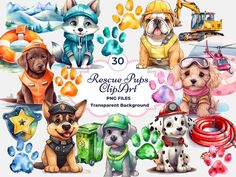 there are many different dogs and their names in this set, including the name rescue pups clipart