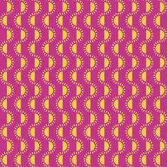 an orange and pink background with yellow circles on the bottom, in different sizes and colors