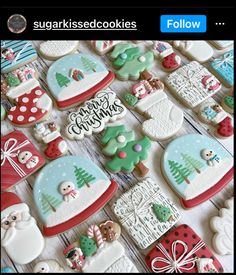 decorated cookies are displayed on a table with the words sugarkissedcookies follow