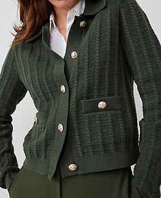 Elevate your wardrobe with the Ann Taylor Collared Stitched Jacket, a testament to sophistication and versatility. This hunter green jacket is perfect for women who appreciate both style and comfort.

- Size: XL (Regular fit)
- Color: Hunter's Green
- Material: 49% Cotton, 27% Nylon, 24% Polyester
- Gender: Female
- Features: Point collar, long sleeves, button front, button welt pockets
- Care Instructions: Machine washable

Designed to be worn buttoned or unbuttoned, this jacket boasts a richly Hunter Green Jacket, Blazer And Skirt, Summer Sweaters, Sleepwear & Loungewear, Petite Fashion, Linen Clothes, Ann Taylor, Jacket Outfits, Sweater Jacket