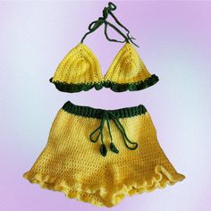 Yellow lemon inspired set✨️ Bralette is sized A cup Shorts are med-large dm me to buy separately . dm me for measurements. handmade with love from a catfriendly home ❣️ *handwash in cold water and air dry for best results* Playful Yellow Sets For Vacation, Cute Yellow Beach Set, Lemon Crochet, Crochet Outfit, Crochet Set, Dress Clothes For Women, Crochet Clothes, Dm Me, Air Dry