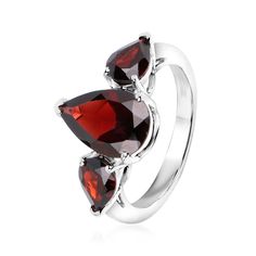 Ross-Simons - 4.80 ct. t. w. Garnet Ring in Sterling Silver. Size 5. Dramatic color and elegant shapes make this gemstone ring a well-priced winner! 4.80 ct. t. w. pear-shaped garnets add romance and intrigue to your look, set in polished sterling silver. 1/2" wide. Garnet ring. Garnet birthstones are the perfect gift for January birthdays. Garnet Silver Ring, Silver Garnet Ring, Garnet Birthstone, Sterling Silver Garnet Ring, January Birthday, Garnet Ring, Garnet Rings, Gemstone Ring, Pear Shaped