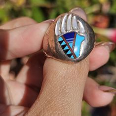 Sterling Large Ring Bear Claw With Stone Inlay Preowned With Tons Of Wear As Seen In Photos Sz 11 N Blue Symbolic Collectible Jewelry, One Of A Kind Blue Sterling Silver Rings, Ring Bear, Bear Claw, Bear Claws, Stone Inlay, Ring Color, Large Ring, Mens Accessories Jewelry