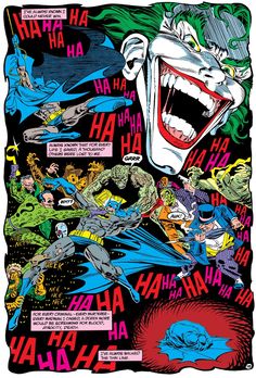 an image of the joker comic cover with many different characters and words on it, including batman