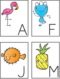 the letter j is for flamingo, pineapple, fish, and sun printable cut outs