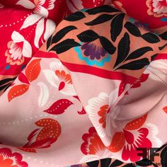 This bright and bold printed silk Charmeuse is nothing short of spectacular! It features horizontal rows of different floral prints in a bohemian style. Instead of the print being on the right side of the fabric, it was printed on the wrong side of the fabric, leaving a less shiny and more matte appearance. * Note - th Printed Silk Fabric, Silk Charmeuse, Printed Silk, Fashion Fabric, Quality Fashion, Floral Printed, Dress Fabric, Right Side, Silk Fabric