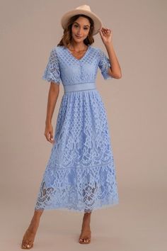 Feminine Style Dress, Buttons Embroidery, Easter Dresses For Women, Embroidery Light, Bridesmaid Dresses With Sleeves, Comfy Dresses, Tea Length Dresses, Flattering Dresses, Embroidery Lace