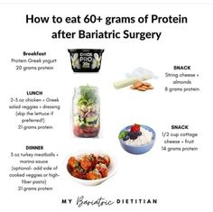 an info sheet describing how to eat 60 + grains of protein after baristic surgery