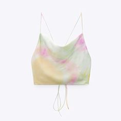 Brand New Zara Tie Dye Satin Effect Crop Top. Tag Is Still On, Never Worn Trendy Pastel Tops For Summer, Multicolor Cami Crop Top For Spring, Spring Multicolor Cami Crop Top, Zara Yellow Spring Tops, Yellow Cami Top For Summer, Zara Yellow Summer Top, Red Cami Top, White Satin Top, Red Cami