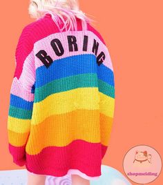 Kimiko Tohomiko, Rainbow Cardigan, Rainbow Sweater, Rainbow Fashion, Boring Clothes, Embroidered Sweater, Instagram Life, Moda Vintage, Striped Cardigan