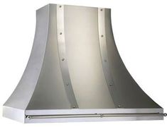 a stainless steel range hood with two large exhaust fans on the front and back sides