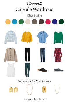 Bright Spring Color Palette Capsule Wardrobe, Clear Spring Palette Outfits, Clear Spring Fall Outfits, Clear Spring Outfits Fashion Looks, Spring Colour Palette Outfits, Bright Spring Outfits Capsule Wardrobe