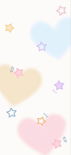 two hearts and three stars on a white background with pink, blue, yellow and purple colors