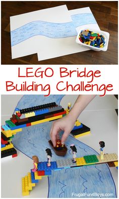 lego bridge building challenge for kids with instructions to build the bridge and help them learn how to build it