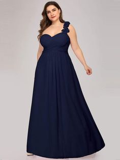 Color=Navy Blue | Plus Size Chiffon One Shoulder Long Bridesmaid Dress-Navy Blue 1 Flattering Bridesmaid Dresses, Elegant Maternity Dresses, Bridesmaid Gown Chiffon, One Shoulder Bridesmaid Dresses, Navy Blue Bridesmaid Dresses, One Shoulder Bridesmaid, Round Neck Casual Dress, Maid Of Honour Dresses, Plus Size Gowns