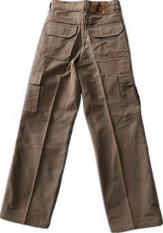 Full Length Khaki Cotton Cargo Jeans, Brown Cotton Pants With Multiple Pockets, Vintage Cotton Cargo Jeans With Multiple Pockets, High-waist Brown Cotton Cargo Pants, High Waist Brown Cotton Cargo Pants, Brown Cotton Cargo Jeans With Pockets, Brown Cargo Style Jeans, Brown Cargo Style Full Length Jeans, Brown Full-length Cargo Jeans