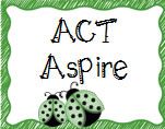 the words act aspire are written in black and green with two ladybugs