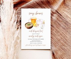 a beer and soup brunch party card on a furnishing