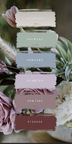 flowers are arranged in different colors on the same color scheme, and each is labeled with their own name