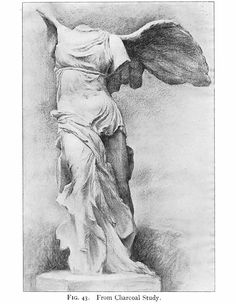 a drawing of an angel standing next to a statue