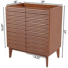 a wooden cabinet with measurements for the top and bottom drawers on each side is shown