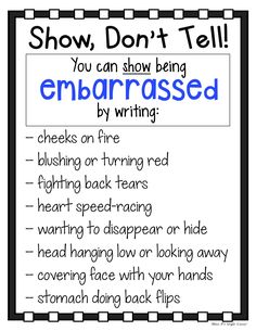 an embarosssed poster with the words show, don't tell and how to