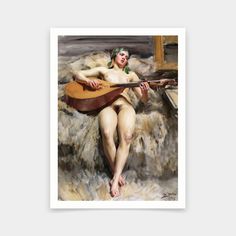 a painting of a naked woman holding a guitar