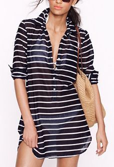 J Crew bathing suit cover up. Beach Kaftan, Easy Chic, Striped Tunic, Perfect Swimsuit, Beach Outfits, Elegante Casual, Glam Style, Bathing Suit Cover Up, Beach Summer