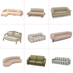 several different types of couches and loveseats in various styles, sizes and colors