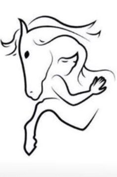 a drawing of a horse with its head turned to the side and it's legs spread out