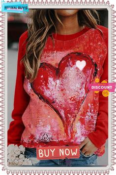 Women's Pullovers Casual Heart-shaped Color Block Long Sleeve Round Neck Pullovers Heart Sweatshirt, Plus Size Kleidung, Long Sleeve Tees Women, Fashion Colours, Casual Pullover, Top Casual, Women Pullover, A Heart, Daily Fashion