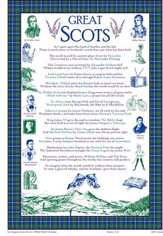 the great scotts poster with many different things in blue, green and white plaid