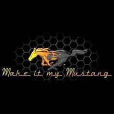 the logo for make it my mustang, which is yellow and black with a horse on it