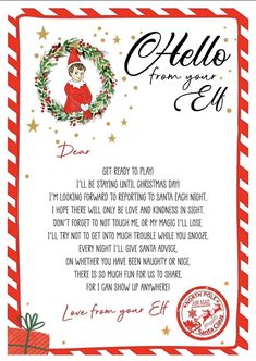 a christmas letter from santa claus to his daughter, who is wearing a red and white striped