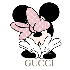 minnie mouse with the word gucci on it's chest and head in front of her