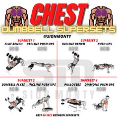 the chest and dumbbell exercises are shown in this poster, which shows how to perform