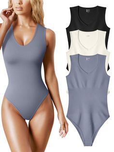 PRICES MAY VARY. Great stretchy fabric: 90% Nylon, 10% Spandex.Super soft and stretchy.Package content:3* Bodysuit Sexy Ribbed V Neck Tank Tops Bodysuits, flattering V neckline, sleeveless, wide set straps simple in design,don’t see through, Best womens, ladies and teen girl clothes. Knit Ribbed Seamless Design,gives you maximum freedom of movement. High elasticity and snap-button fastening at the bottom making this bodysuit very easy to wear. Simple but trendy for any occasion, such as beach , Spandex Bodysuit, Club Night, V Neck Tank Top, Ribbed Bodysuit, Female Friends, Womens Bodysuit, Girl Clothes