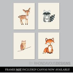 four pictures with animals on them and the words frames not included canvass now available